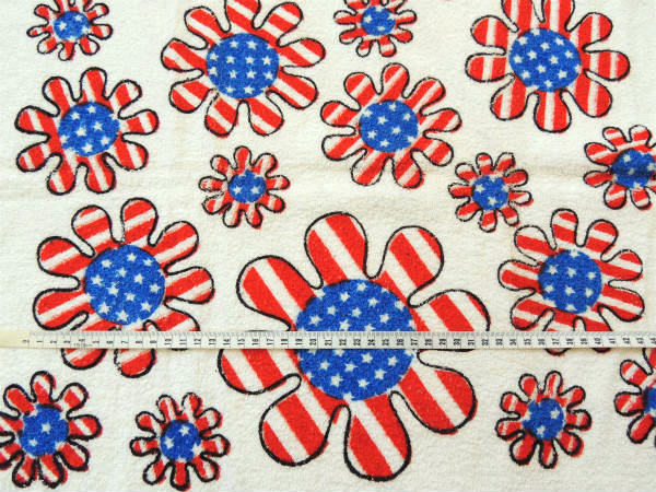 フラワー×アメリカ国旗・コットン100%・デッドストック・70'sヴィンテージ・バスタオル・タオル