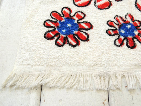 フラワー×アメリカ国旗・コットン100%・デッドストック・70'sヴィンテージ・バスタオル・タオル