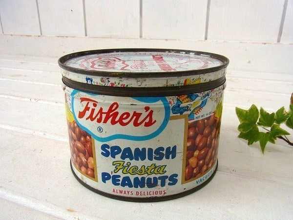 【Fisher's Peanuts】ピーナッツのフタ付きヴィンテージ・ティン缶/ブリキ缶 USA