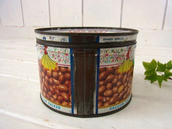 【Fisher's Peanuts】ピーナッツのフタ付きヴィンテージ・ティン缶/ブリキ缶 USA