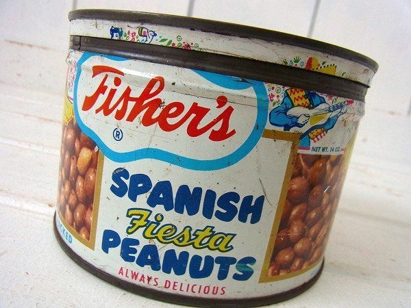 【Fisher's Peanuts】ピーナッツのフタ付きヴィンテージ・ティン缶/ブリキ缶 USA