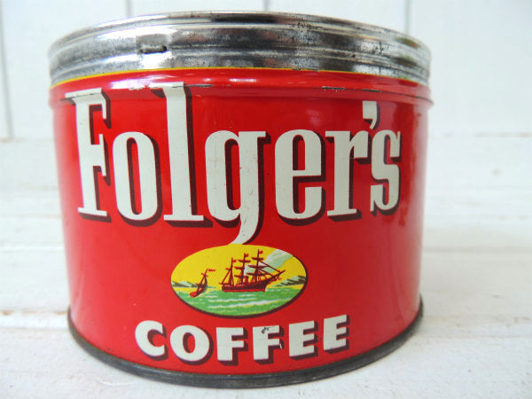 【1952's/フォルジャーズ】赤色・ブリキ製・ヴィンテージ・コーヒー缶/ティン缶 USA