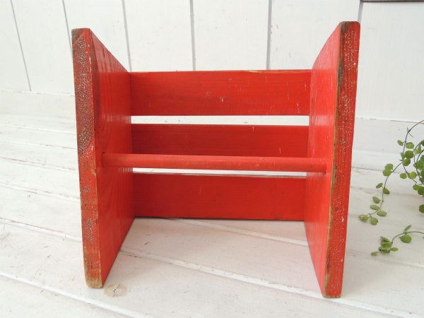 USA!英文字入りの赤色・ヴィンテージ・木製ステップスツール/踏み台/子供イス