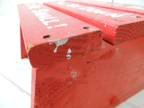 USA!英文字入りの赤色・ヴィンテージ・木製ステップスツール/踏み台/子供イス