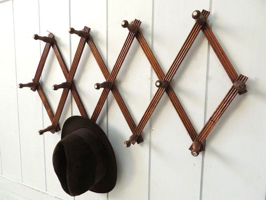 木製・ジャバラ式・アンティーク・ハットラック コートフック USA アメリカンビンテージ 店舗什器