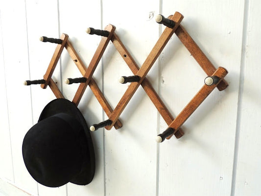 レトロ フック・木製 壁掛け・ジャバラ式・アンティーク・ハットラック コートフック USA