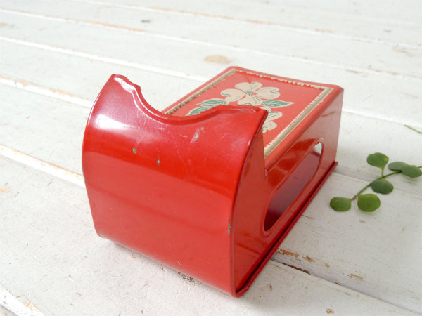 【フラワー・レトロデザイン】レッド・ティン製・アンティーク・マッチホルダー・缶