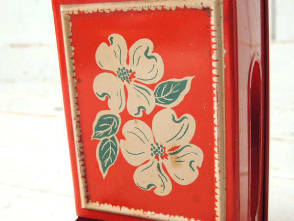 【フラワー・レトロデザイン】レッド・ティン製・アンティーク・マッチホルダー・缶