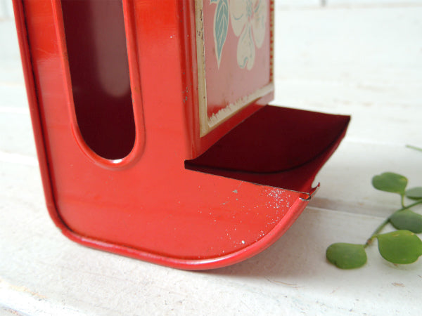 【フラワー・レトロデザイン】レッド・ティン製・アンティーク・マッチホルダー・缶