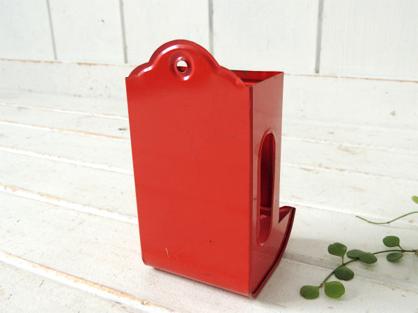 【フラワー・レトロデザイン】レッド・ティン製・アンティーク・マッチホルダー・缶