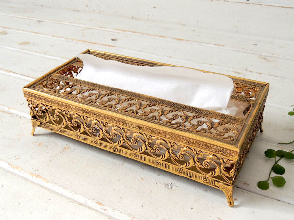 【Stylebuilt】花柄・ゴールド・猫足・ヴィンテージ・ティッシュケース ・ティッシュカバー