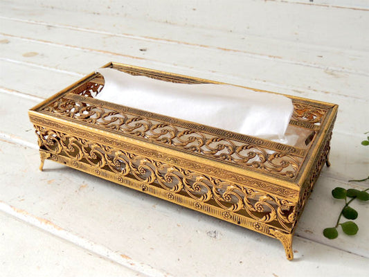 【Stylebuilt】花柄・ゴールド・猫足・ヴィンテージ・ティッシュケース ・ティッシュカバー