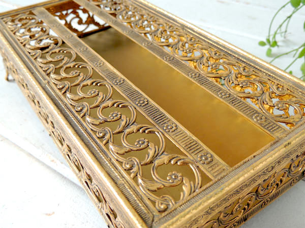 【Stylebuilt】花柄・ゴールド・猫足・ヴィンテージ・ティッシュケース ・ティッシュカバー