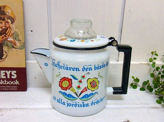 【BERGGREN】スウェーデン・花柄アンティーク・パーコレーター/コーヒーポット