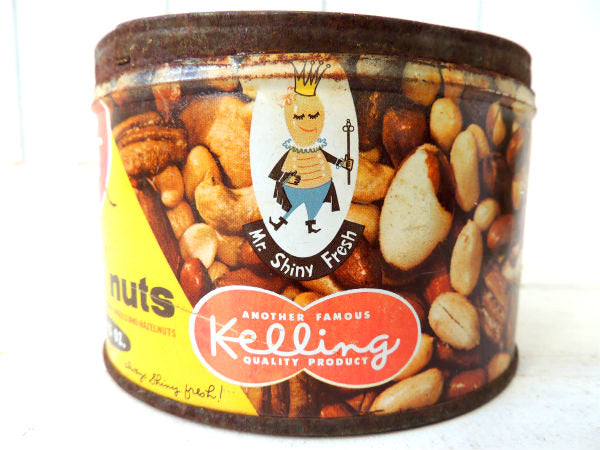 【キャラクター/Mr.Shiny Fresh/mixed nuts】ブリキ製・ヴィンテージ・ナッツ缶