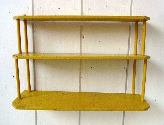 シャビーな木製のアンティーク・3段シェルフ/飾り棚/ウォールシェルフ USA