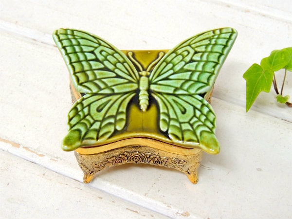 バタフライ型・脚付きの小さなヴィンテージ・ジュエリーボックス/宝石箱/アクセサリーケース