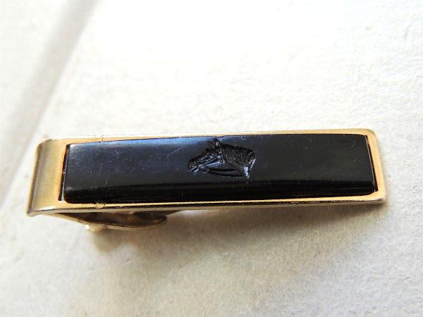 馬・刻印 ゴールド×ブラック・アンティーク&ヴィンテージ・タイピン・タイクリップ