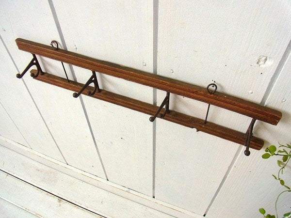 【木製×アイアン製】シャビーなアンティーク・壁掛け・4連ウォールフック・ハットラック・コートフック