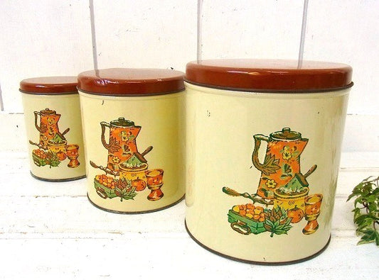 デコウェア DECOWARE キッチンツール柄・入れ子式・アンティーク・キャニスター・3個セット USA 収納 キッチン雑貨