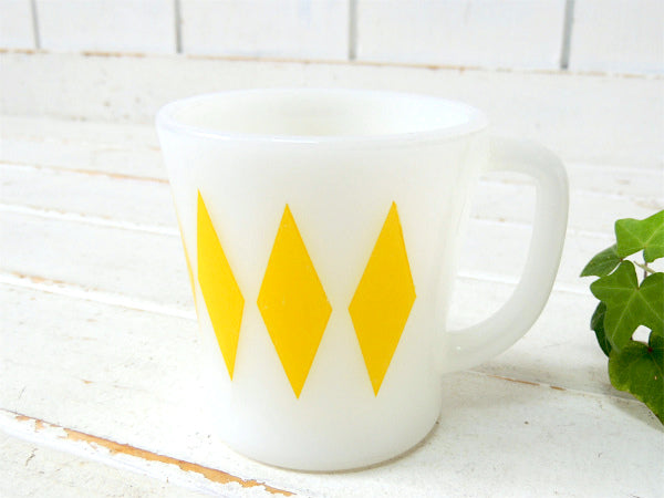 【Fire King】ファイヤーキング・イエロー・ダイヤ・Dハンドル・マグカップ/50's