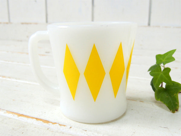 【Fire King】ファイヤーキング・イエロー・ダイヤ・Dハンドル・マグカップ/50's