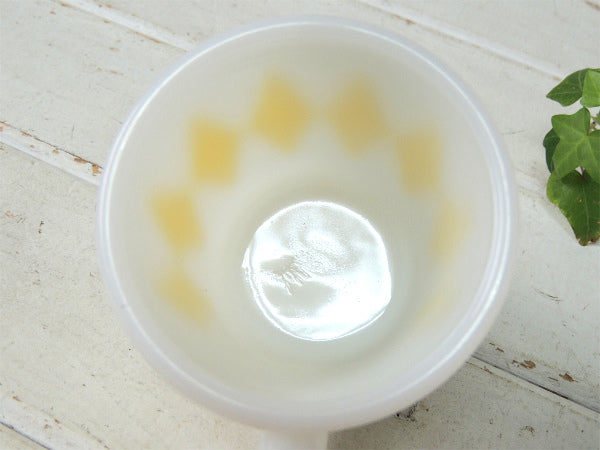 【Fire King】ファイヤーキング・イエロー・ダイヤ・Dハンドル・マグカップ/50's