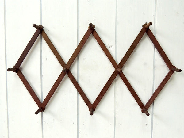 ノスタルジックな古い木製・ジャバラ式・アンティーク・ハットラック/コートフック USA