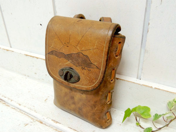 【サンライズ柄・革・70's】ヴィンテージ・ベルトポーチ・ウエストポーチ・バッグ・バイカー