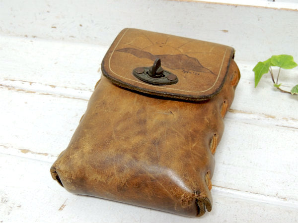 【サンライズ柄・革・70's】ヴィンテージ・ベルトポーチ・ウエストポーチ・バッグ・バイカー