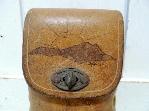 【サンライズ柄・革・70's】ヴィンテージ・ベルトポーチ・ウエストポーチ・バッグ・バイカー