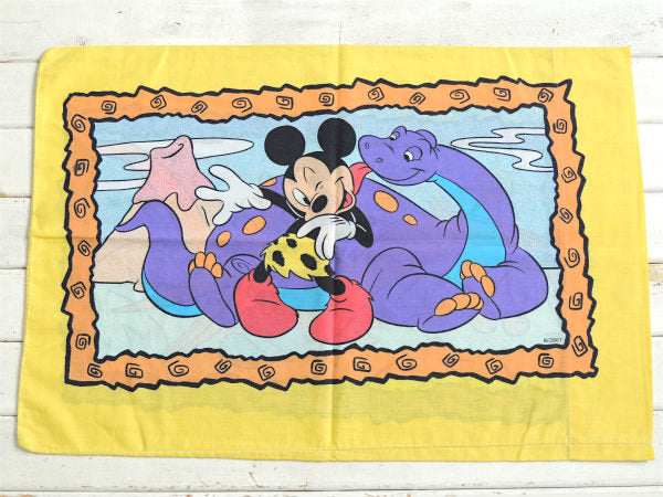 【ミッキーマウス&ミニーマウス】ディズニー・カラフル恐竜柄・ヴィンテージ・ピローケース・枕カバー