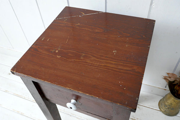 US レトロモダン 木製  組み木 アンティーク ベッドサイドテーブル 机 ナイトテーブル 引き出し
