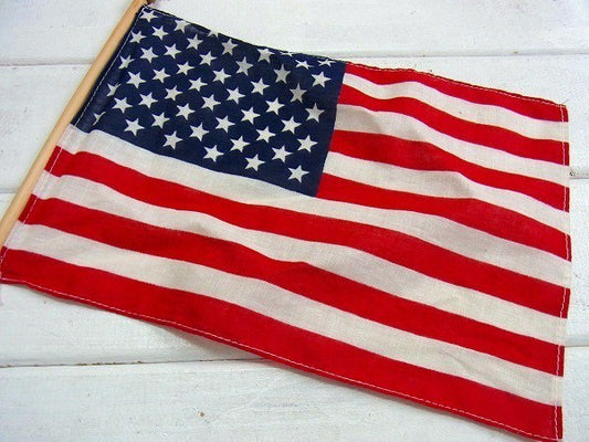 星条旗・50州 アメリカンフラッグ・木製ポール付き・ヴィンテージ・旗・USA・インテリア・看板