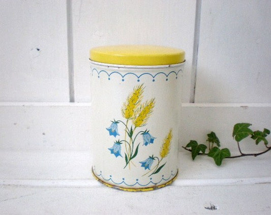 USA　小麦&花柄・ヴィンテージ・ブリキ製キャニスター1
