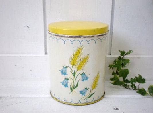 USA　小麦&花柄・ヴィンテージ・ブリキ製キャニスター2