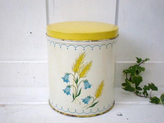 USA　小麦&花柄・ヴィンテージ・ブリキ製キャニスター3