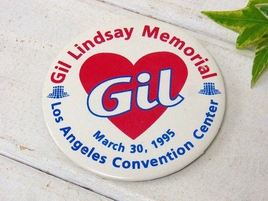 【Gil Lindsay Memorial 】ハート柄　ヴィンテージ・缶バッジ・USA