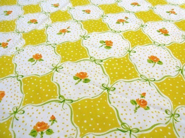 花柄&リボン柄・ヴィンテージ・ユーズドシーツ(フラットタイプ)USA