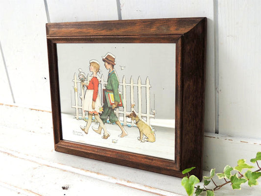 【ノーマンロックウェル】パブミラー・木製フレーム入り・ヴィンテージ・壁飾り・鏡