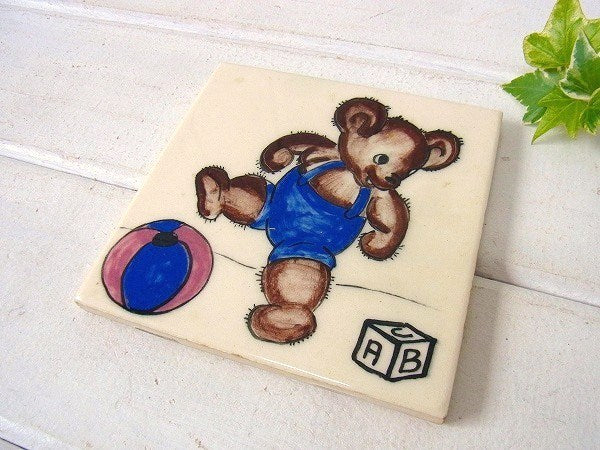 クマ タイル テディベア 子グマ柄 陶磁器製 デッドストック アンティーク 鍋敷き USA