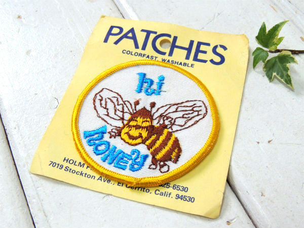 ミツバチ 蜜蜂　hi hONEY ハイ・ハニー メッセージ付き・ヴィンテージ・ワッペン 刺繍ワッペン