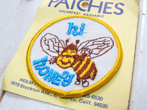 ミツバチ 蜜蜂　hi hONEY ハイ・ハニー メッセージ付き・ヴィンテージ・ワッペン 刺繍ワッペン