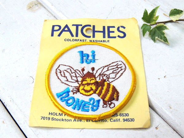 ミツバチ 蜜蜂　hi hONEY ハイ・ハニー メッセージ付き・ヴィンテージ・ワッペン 刺繍ワッペン