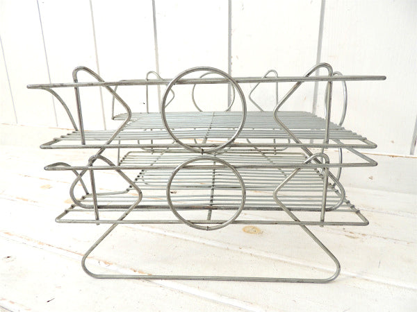 2段セパレート式・ミッドセンチュリー・ヴィンテージ・ワイヤー書類トレイ/書類ラック/デスクトレイ