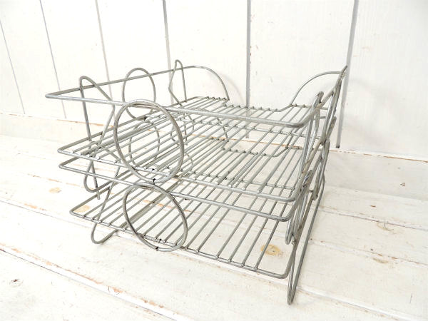 2段セパレート式・ミッドセンチュリー・ヴィンテージ・ワイヤー書類トレイ/書類ラック/デスクトレイ