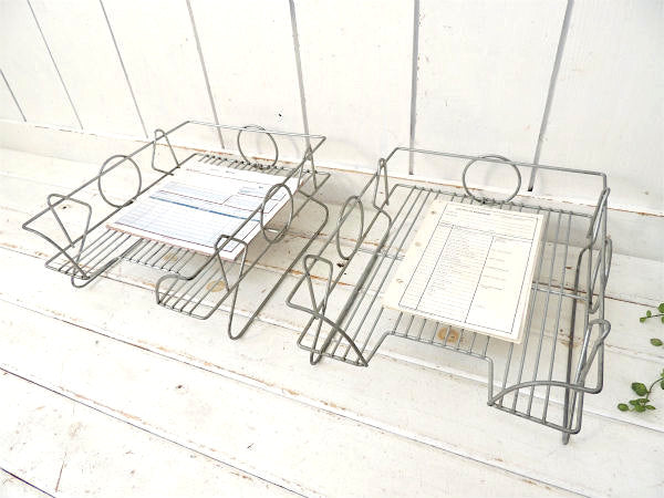 2段セパレート式・ミッドセンチュリー・ヴィンテージ・ワイヤー書類トレイ/書類ラック/デスクトレイ