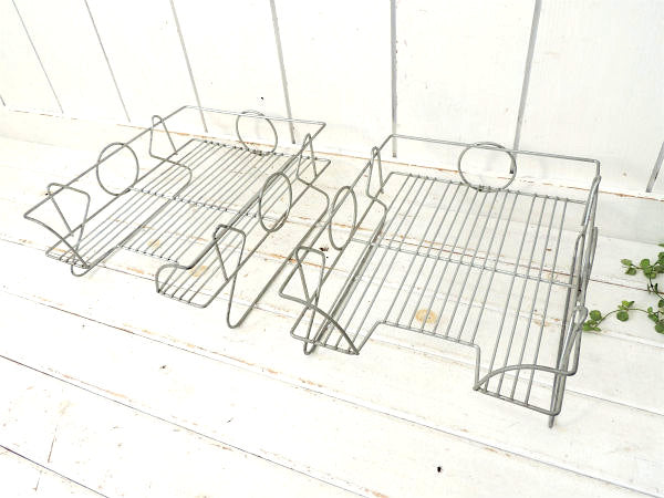 2段セパレート式・ミッドセンチュリー・ヴィンテージ・ワイヤー書類トレイ/書類ラック/デスクトレイ