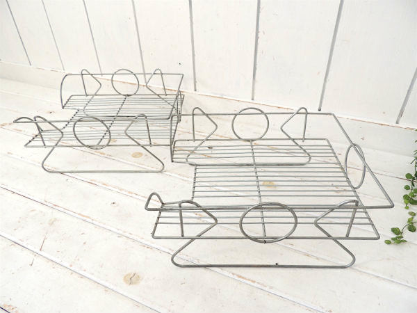 2段セパレート式・ミッドセンチュリー・ヴィンテージ・ワイヤー書類トレイ/書類ラック/デスクトレイ