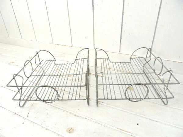 2段セパレート式・ミッドセンチュリー・ヴィンテージ・ワイヤー書類トレイ/書類ラック/デスクトレイ